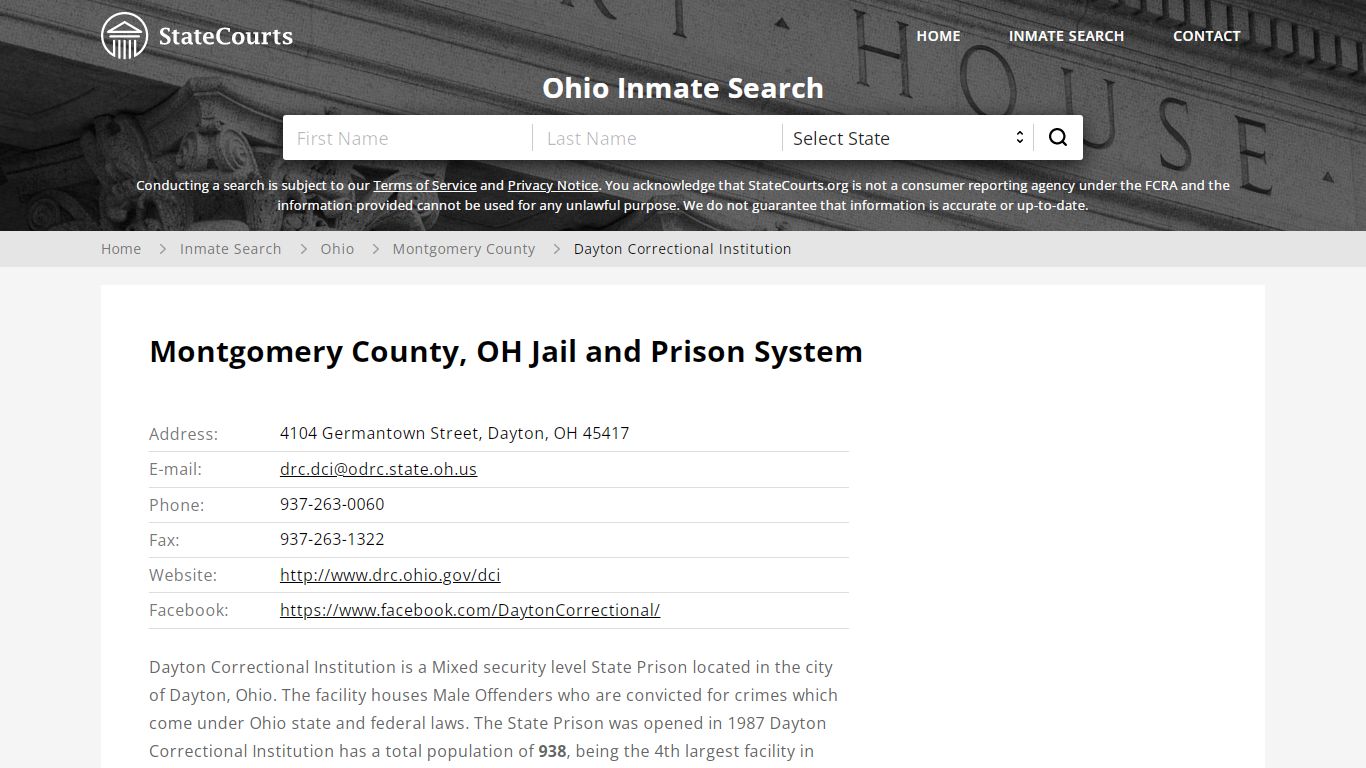 Dayton Correctional Institution Inmate Records Search, Ohio - StateCourts