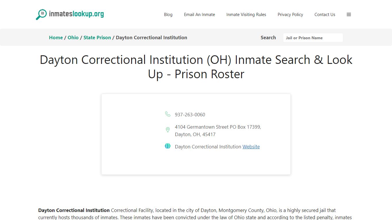 Dayton Correctional Institution (OH) Inmate Search & Look Up - Prison ...